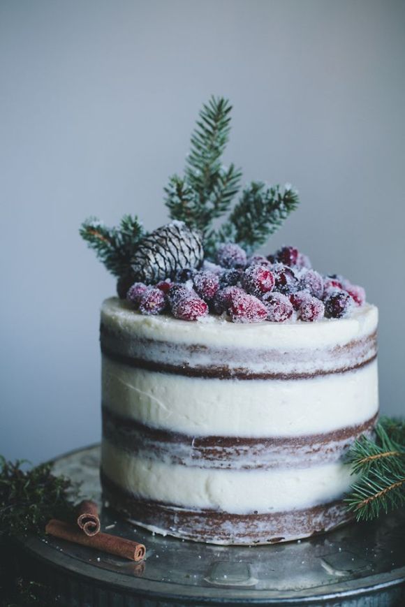 soft gingerbread cake with cream cheese frosting and sugared cranberries ..