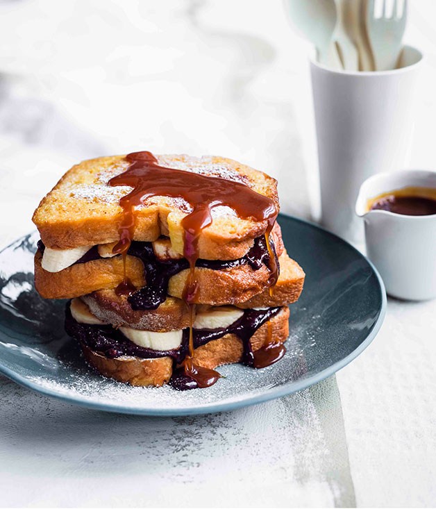 @gourmettraveller Chocolate-and-banana-French-toast-with-salted-caramel